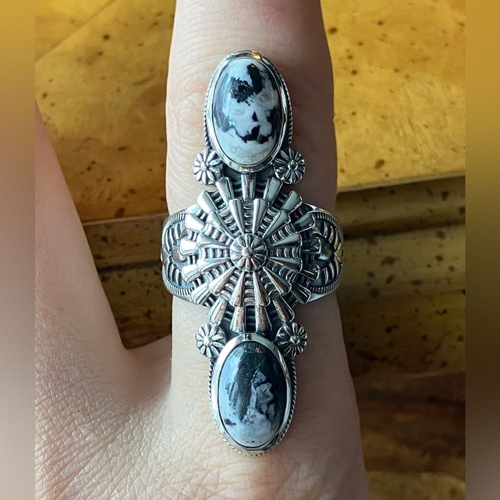 White Buffalo Turquoise Sterling Silver Ring Size 8